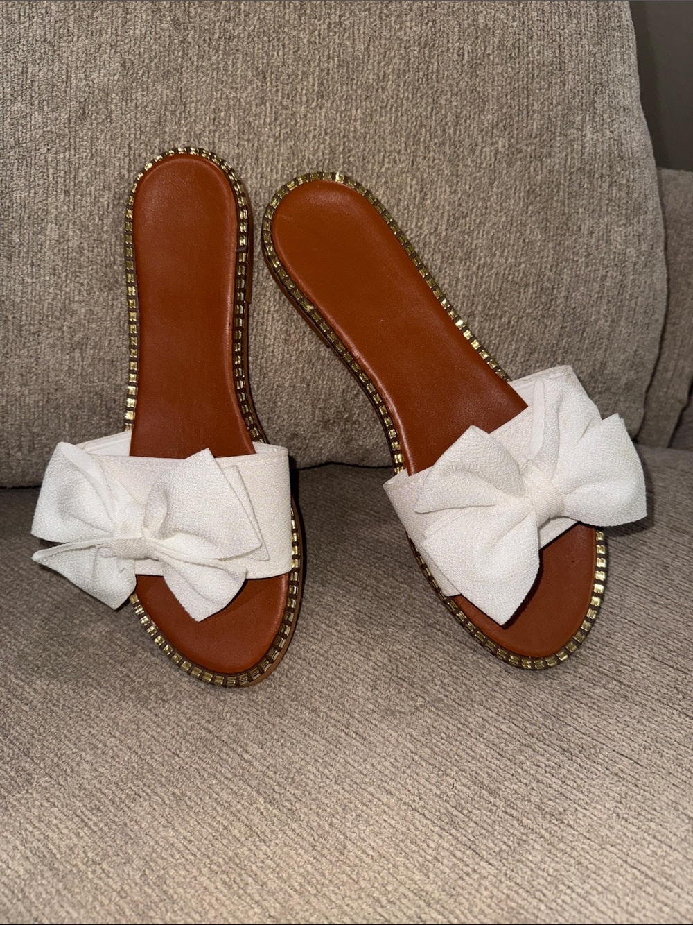 Women's White Bow Slide Sandals